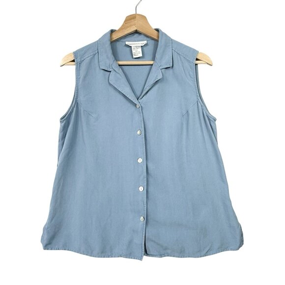 August Silk Women's Blue Sleeveless Button Down Silk Top Size Large - Picture 1 of 5